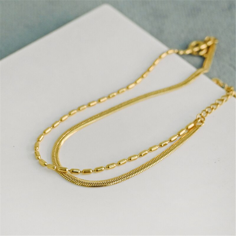 Huanzhi 2020 novo design simples metal redondo frisado dupla camada cobra corrente pulseira pulseiras para mulheres menina festa de verão jóias