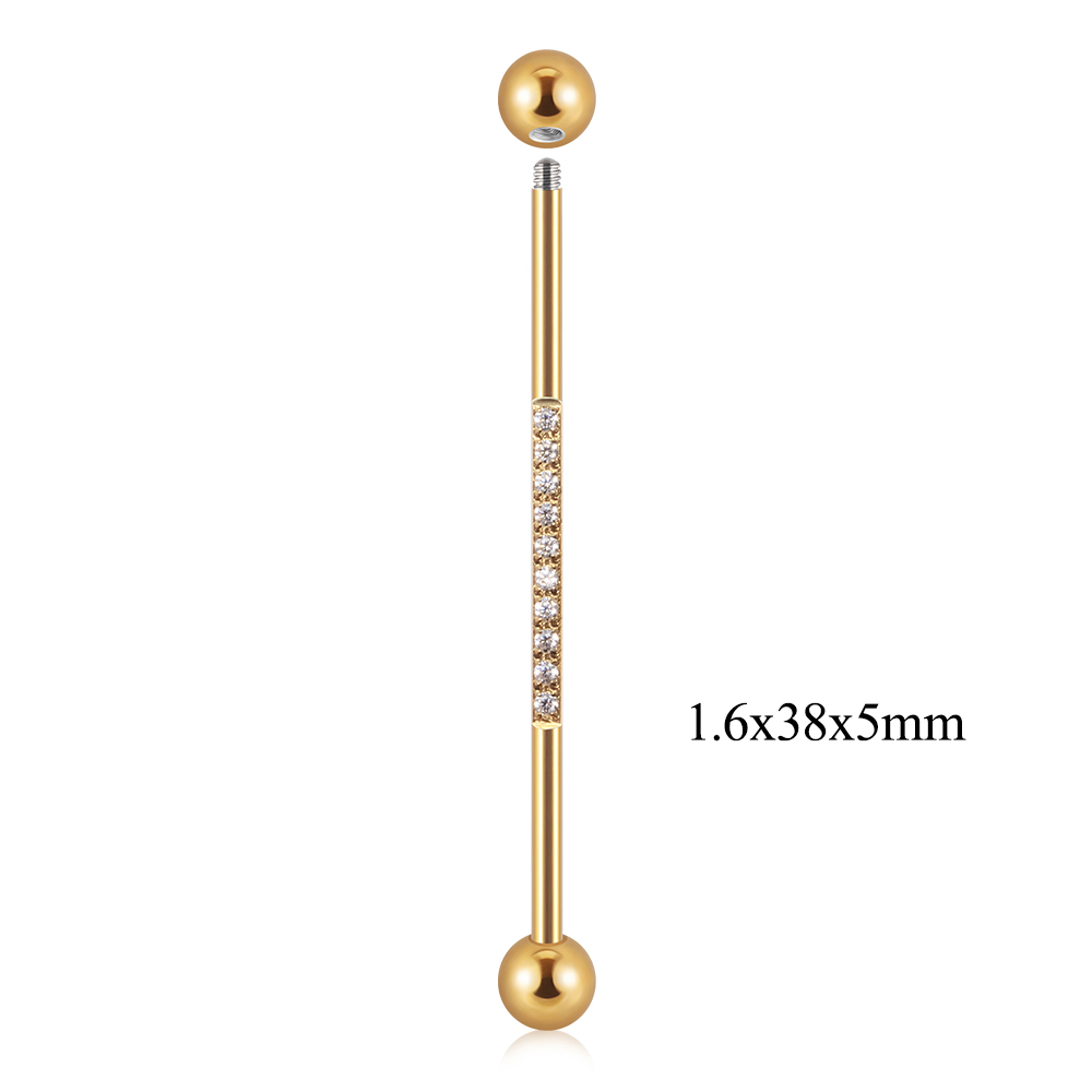 1 pieza de barra Industrial de acero inoxidable, puente largo, Micro inserción, pendiente de circón, joyería transversal para Piercing en la oreja para mujer, 16G: PLATEADO