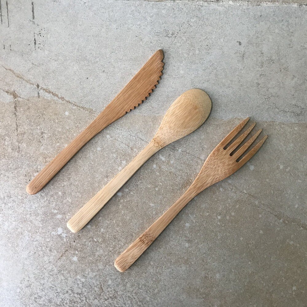 16Cm Lange 50 Stks/partij Bamboe Lepel Vork Cutter Eco Vriendelijke Servies Servies Keuken Gereedschap Voor Dagelijks Gebruik Bruiloft Gunst lepels