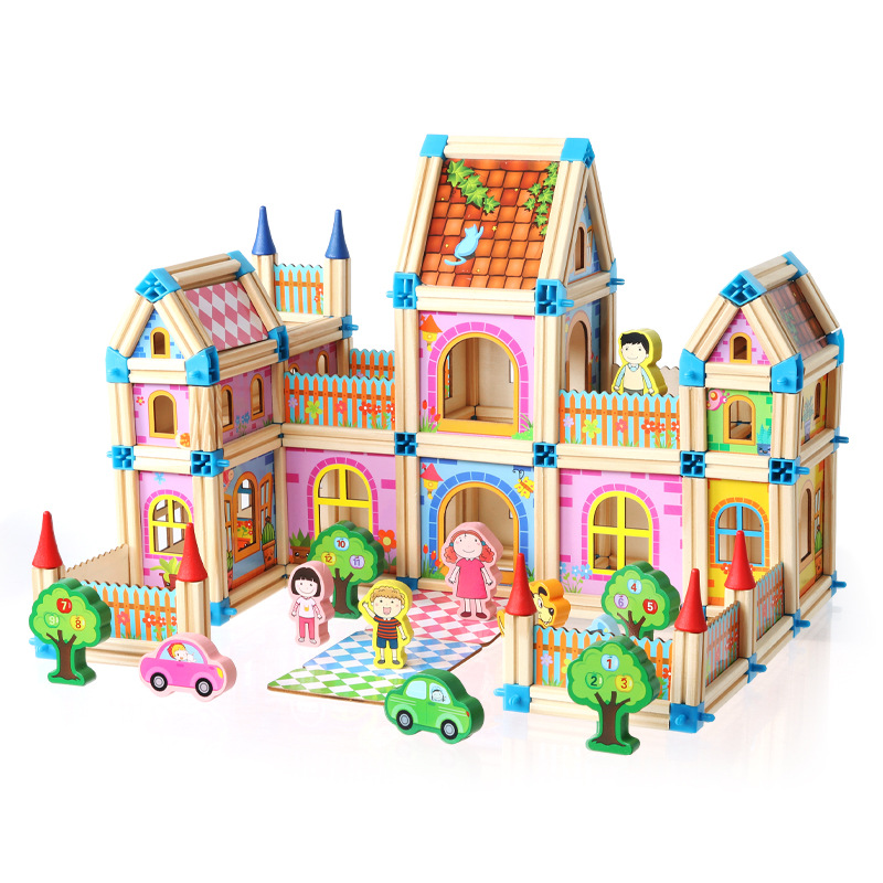 128 Pcs/268 Pcs Speelgoed Voor Poppenhuis Met Pop Houten Huis Diy Miniatuur Huis Te Verbeteren Intelligentie Speelgoed als Cadeau Voor