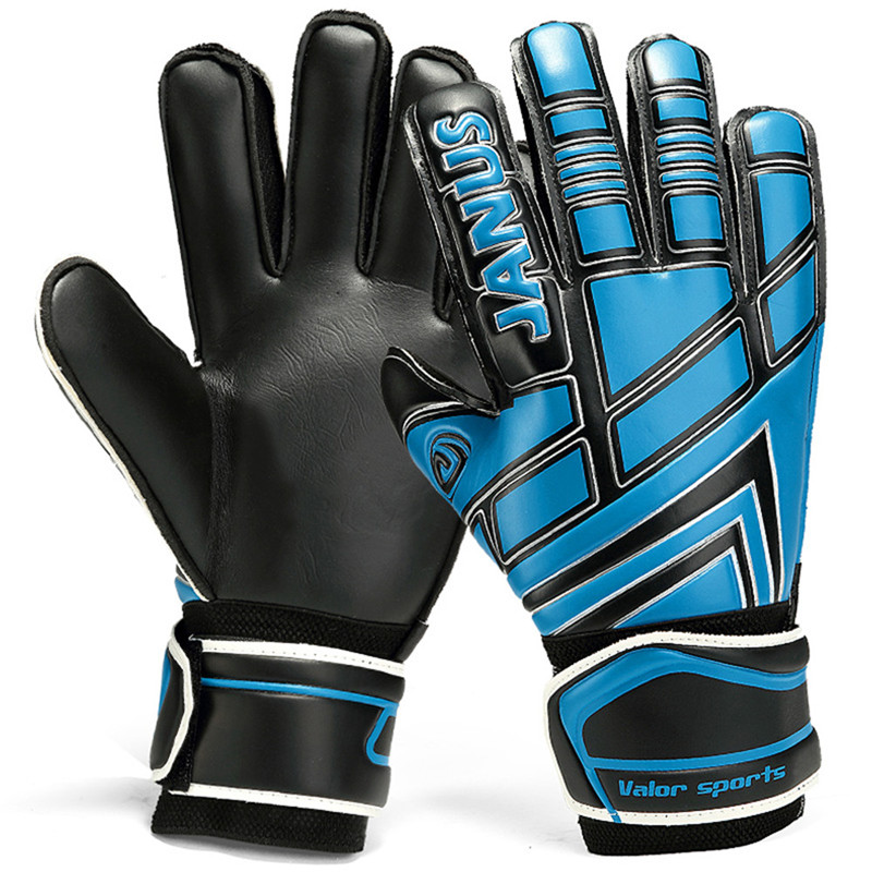 Full latex goalkeeper gloves kids men football goal keeper anti-slip finger guard goalie soccer glove sports safety: JA390 blue black / size 6