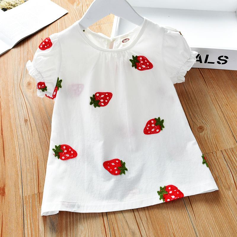 2021 estate nuove camicette da bambina camicia da bambino in cotone con stampa di fragole manica corta carino abbigliamento Casual per bambini camicie abito