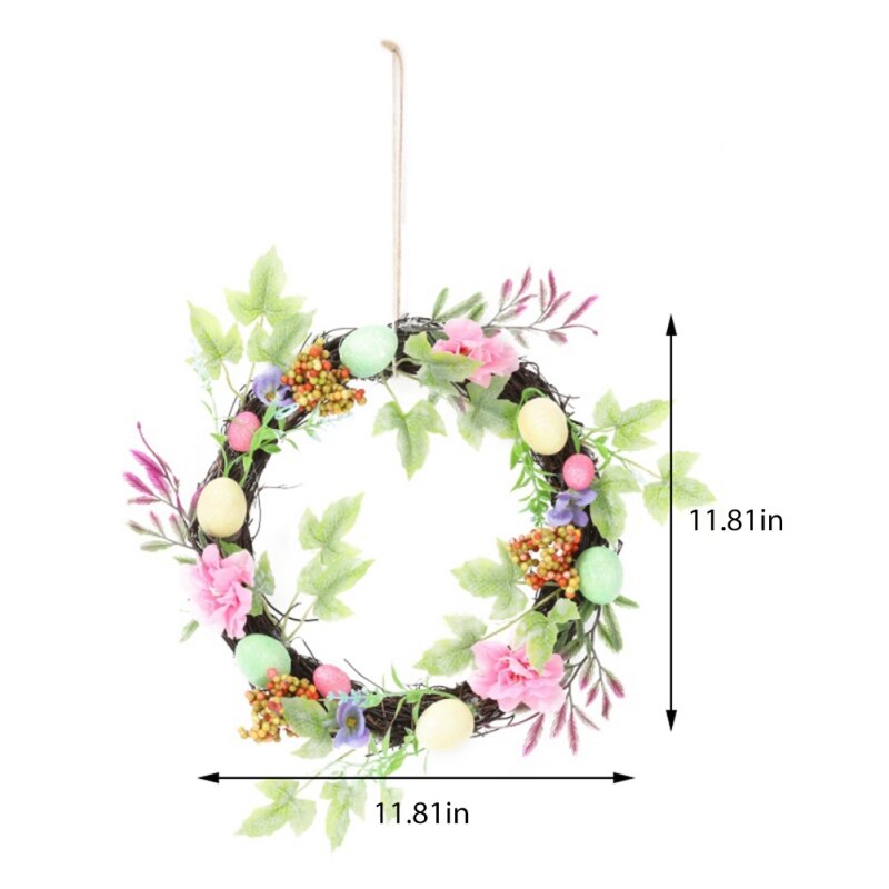 Corona de huevos de Pascua para decoración de puerta delantera, Cruz de ratán Natural, Primavera, boda, adorno de pared para puerta, 2022: A