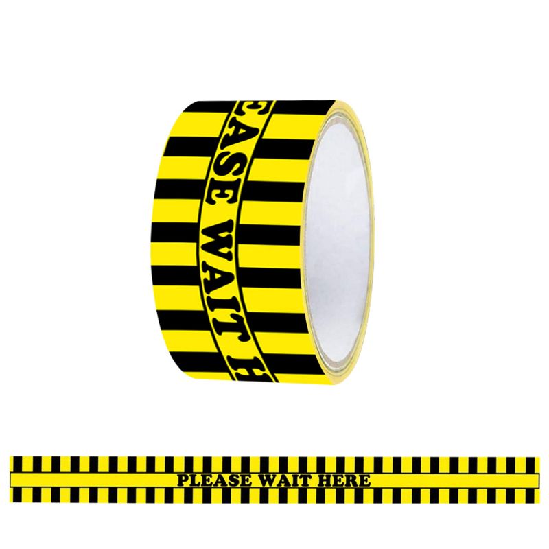 1Roll Please Wait Here Warning Floor Tape Social Distancing Marking Adhesive Tape Yellow 48mm x 33m