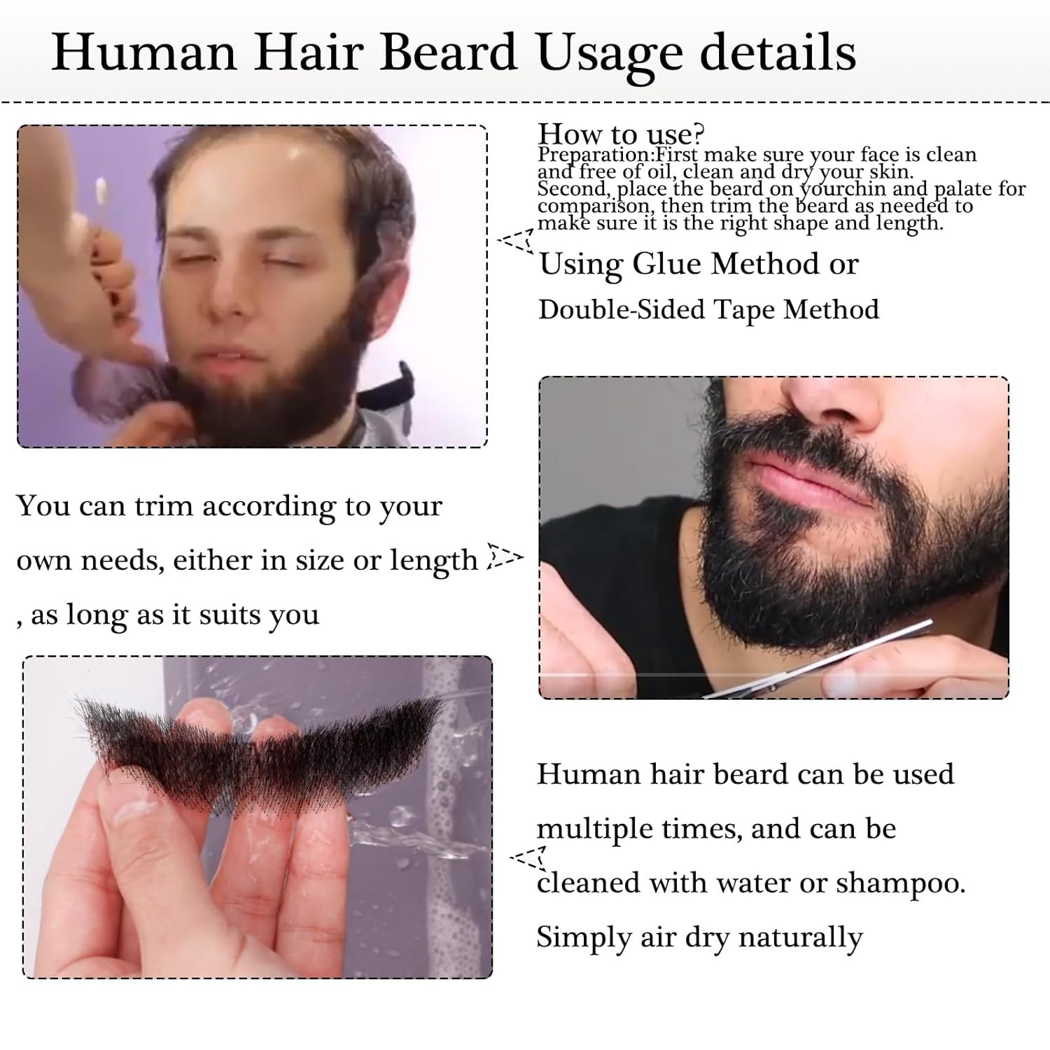Fantasia de cavanhaque falso, cabelo facial, barba realista, bigode com fita adesiva, cabelo humano, renda, barba para halloween, festa de natal