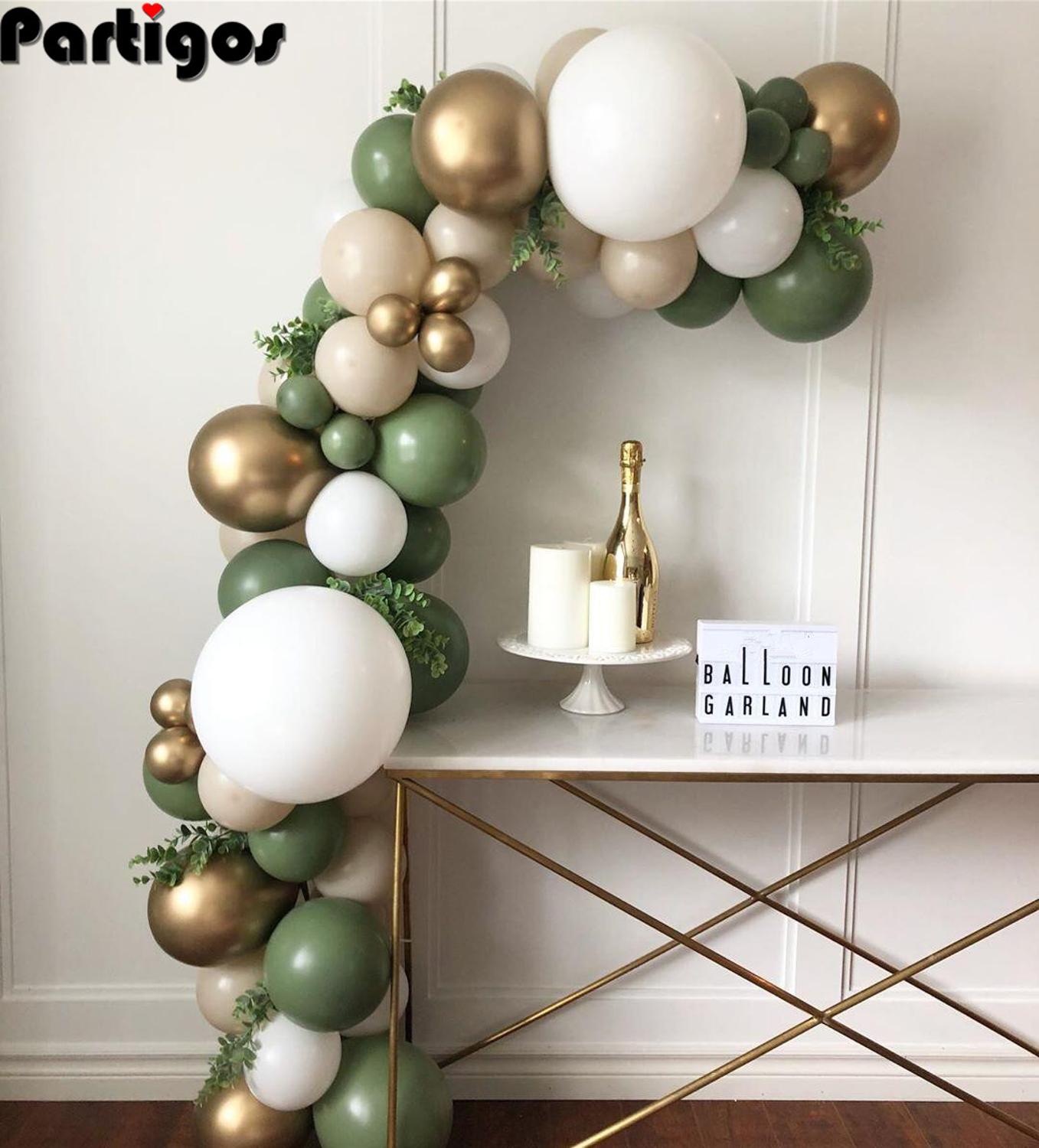 84 st avokado grön ballong krans båge kit krom guld latex ballong uppsättning födelsedagsfest dekorationer barn baby shower tillbehör