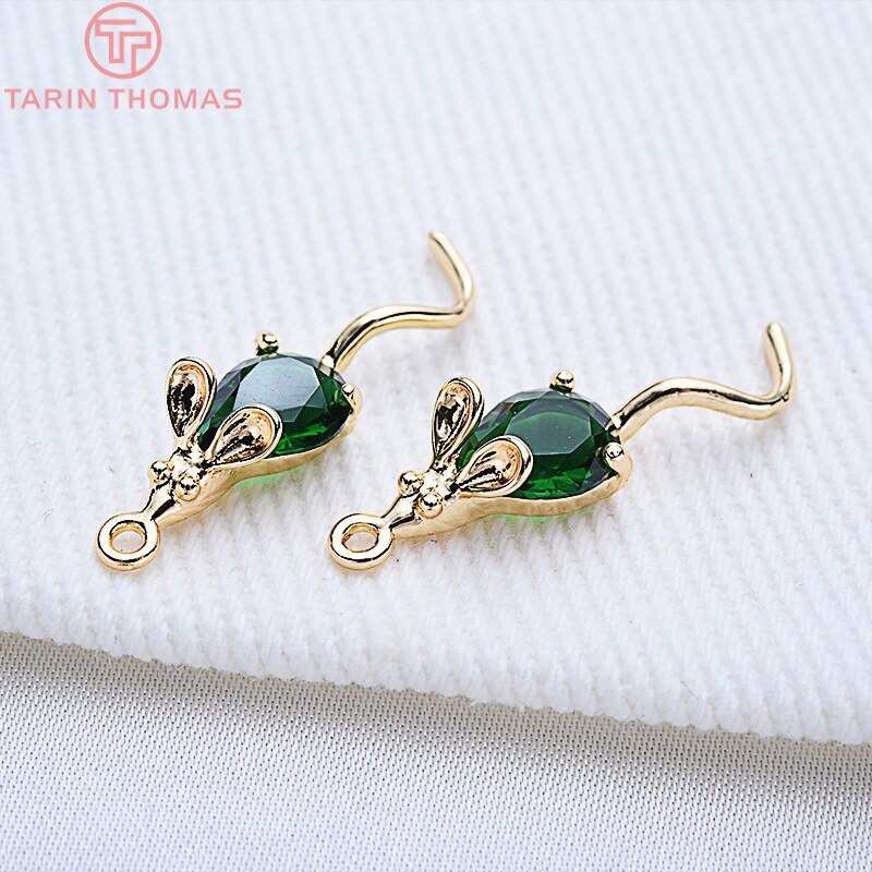 4PCS 28*7MM 24K Gold Farbe Überzogen Mit zirkon maus Anhänger Charms DIY Schmuck, die Entdeckungen Zubehör