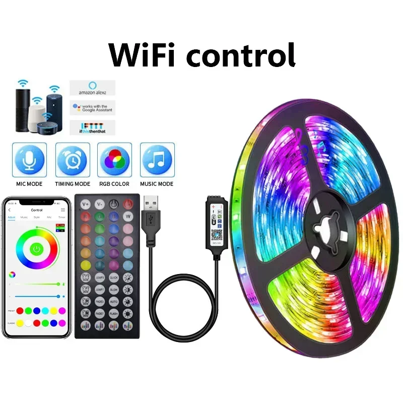 Bande lumineuse Led Usb 1-30M RGB 5050, Bluetooth, Wifi, contrôle par application, synchronisation de la musique, lumière Led, rétro-éclairage TV, ruban Flexible: blanc chaud / 10m
