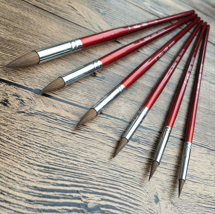 Top Grade Value Kolinsky Sable Hair Round Point Paint Brush Set for Gouache Acrylic Watercolor Painting DIY Craft 6Pcs