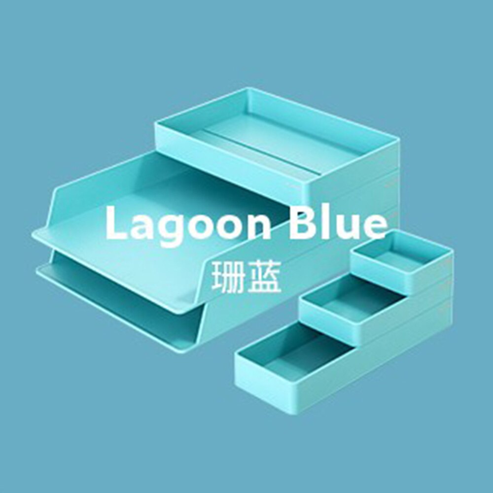 A Set ABS Desktop Office File Storage Box Document Trays Desk Organizer set Office: blue