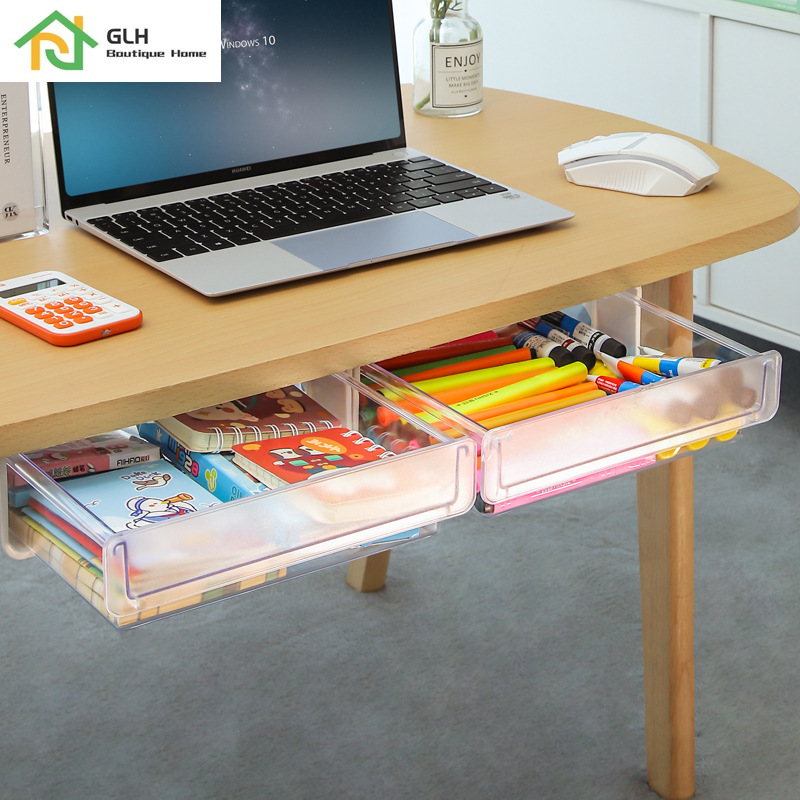 Under-desk Drawer Storage Box Desk Bottom Hidden Office Stationery Storage Organizer