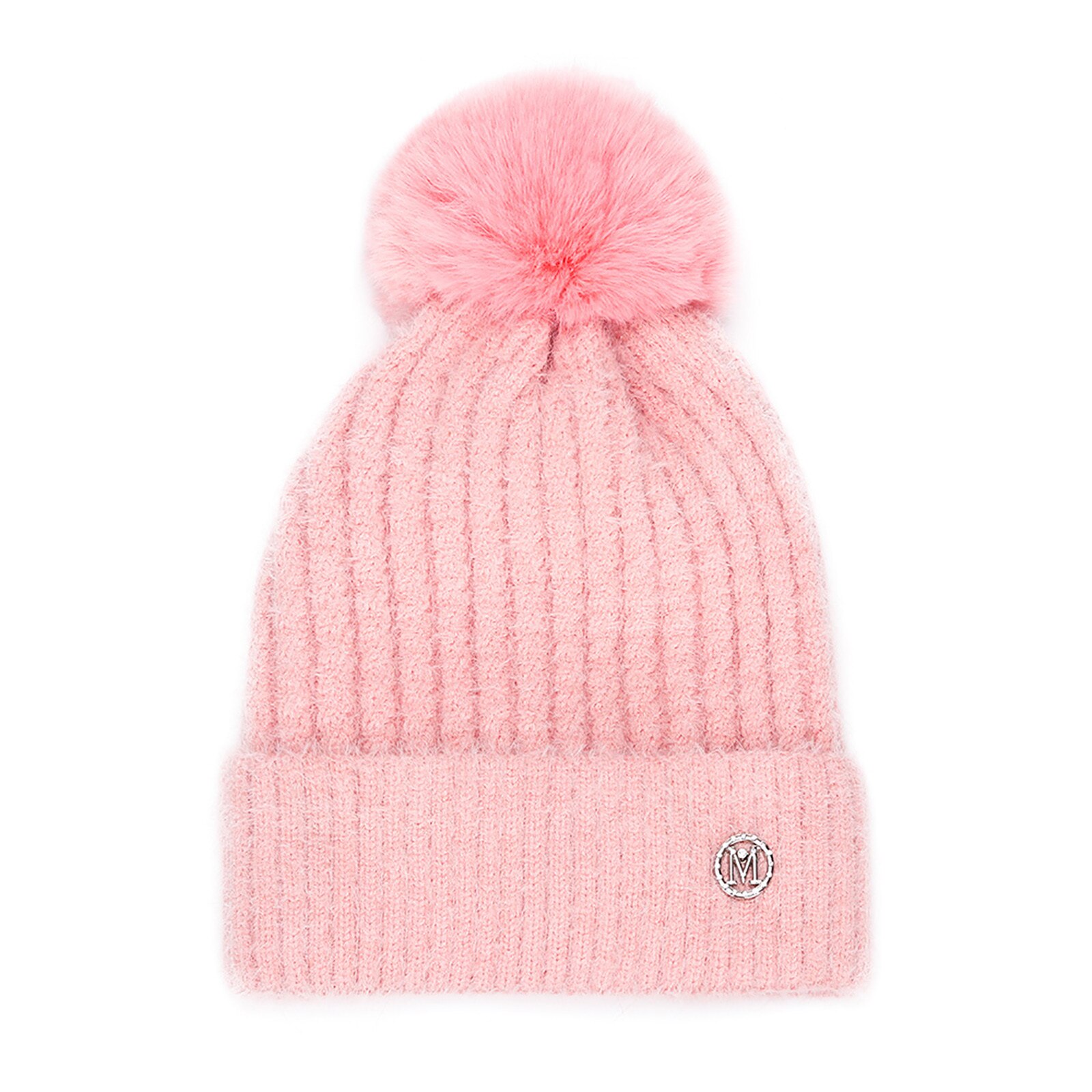 Gorro de lana cálido para mujer, gorro de lana cálido para Otoño e Invierno: Pink