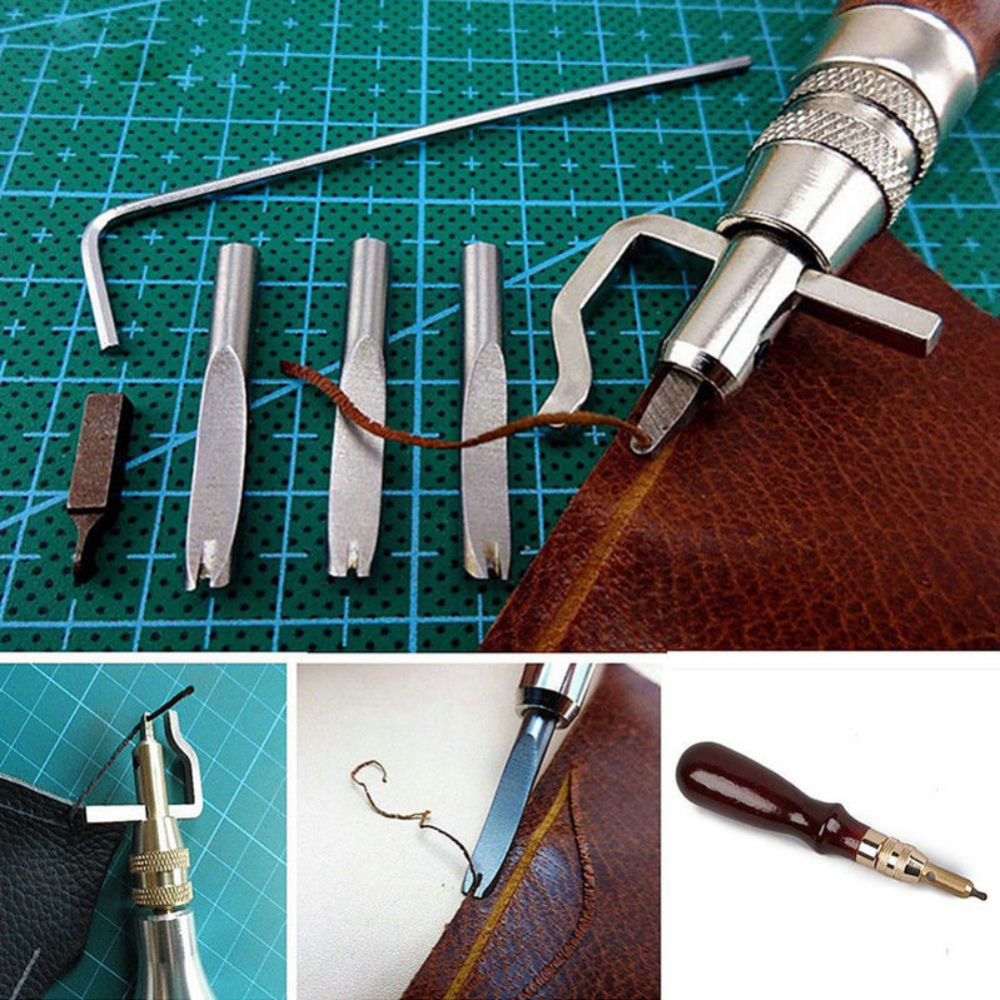 5 in 1 DIY Leathercraft Leather Craft Stitching Tool Set Edge Press Kit Adjustable Pro Stitching Groover Crease Leather Tools