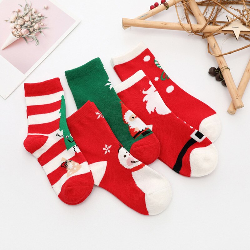 5 Paar/partij Katoen Lente Winter Herfst Baby Meisjes Jongens Kids Sokken Kinderen Gestreepte Sneeuwvlok Kerstman Kerst Beer Sokken