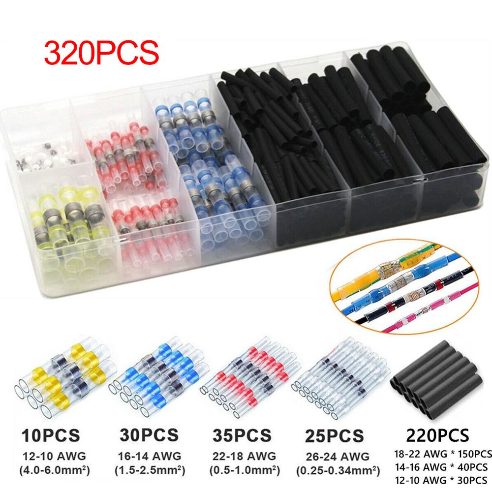 320Pcs Solder Seal Wire Connectors Kit, Heat Shrink Butt Connectors Waterproof and Insulated Electrical Wire Terminals