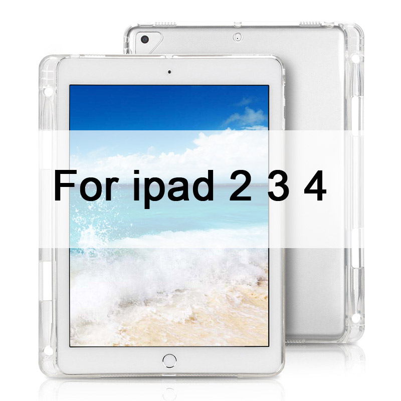 Case For iPad 10.2 MiNi 2 3 4 5 Clear Soft TPU With Pen Holder Case For iPad 9.7" Pro 10.5 Air 4 3 2 Back Cover: For ipad 2 3 4