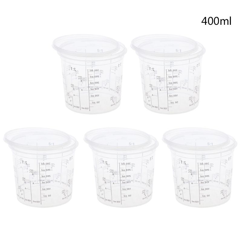 5Pcs 400ml Disposable Graduated Clear Plastic Paint Mixing Cups Calibrated Mixing Ratios Measuing Cups For Liquids Paint