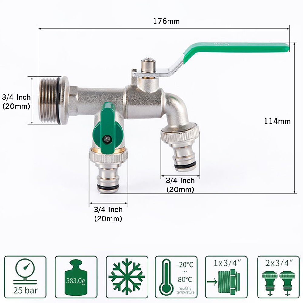 Dubbele Kleppen Water Tap 3/4 1/2 Inch Afneembare Tap Met Dikker Outlets Kleppen Voor Tuin Drinkwater Farm Crop Tuin gereedschap