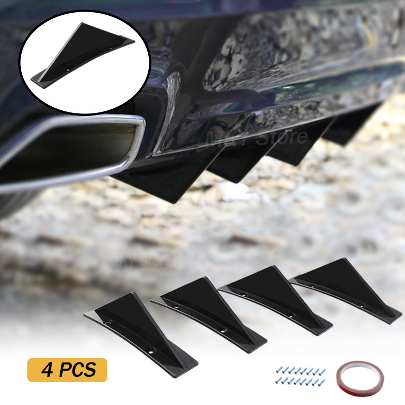 Difusor Universal de parachoques trasero de coche, accesorio de color negro, con punzón fijo, divisor de alerón cromado, estilo de coche, 4 piezas