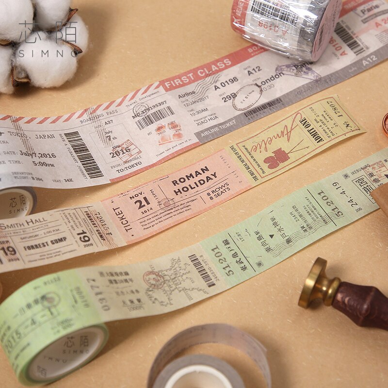Cinta adhesiva decorativa Retro de la serie Time para viaje, cinta adhesiva para billetes, cinta adhesiva Washi DIY para álbumes de recortes, artículos de papelería con etiquetas