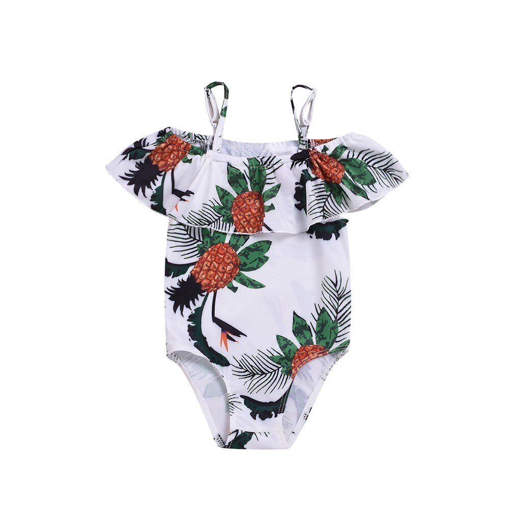Sommar barn baby badkläder volang hängsel blomma tryckt bikini baddräkt för små barn pojkar flickor söt baddräkt: Vit / 3t