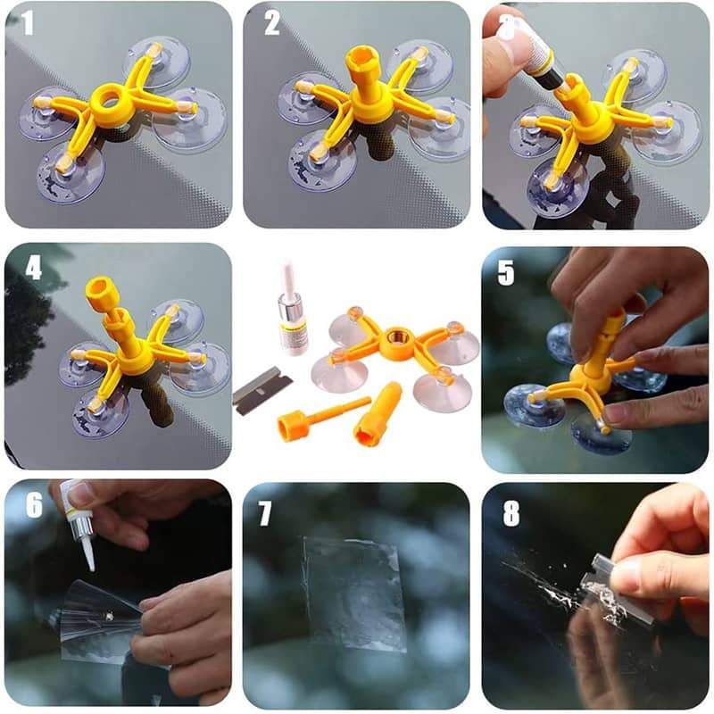 Auto Glass Repair Tools DIY Window Repair Tool Windshield Glass Scratch Crack Recovery Window Glass Resin + Blade + Stripe
