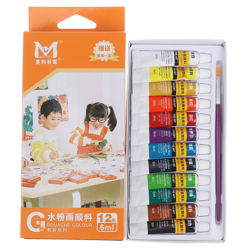 6 Ml 12 Verschillende Kleur Professionele Acryl Verf Aquarel Set Hand Muur Schilderen Borstel Geschikt Voor Schilderen