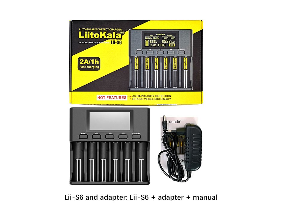 Liitokala Lii-PD4 Lii-500 Lii-500S Lii-PD2 18650 battery charger LCD display 18490 21700 26650 20700 AA AAA etc Test capacity: Lii-S6 and adapter