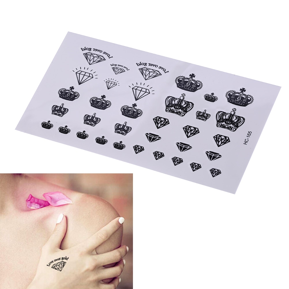 Diamanten Kronen Tijdelijke Tattoo Schilderen Shiny Wegwerp 3d Flash Tattoos Body Art Black Tattoo Tattoo
