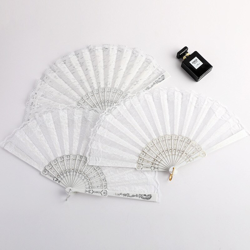 Luxury White Lace Folding Fan Double-layered Plastic Wedding Cosplay Party Home Decorative Fan Ancient Bride Hand Fan