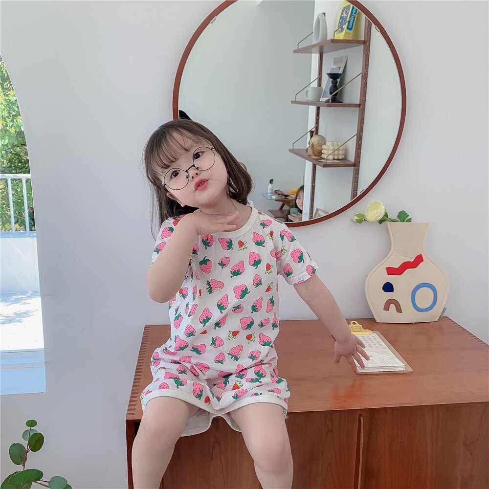Baby Girls Cotton Nightdress Little Girls Girl Pajamas Dresses Children Strawberry Nightgown Homewear Kids Sleepwear