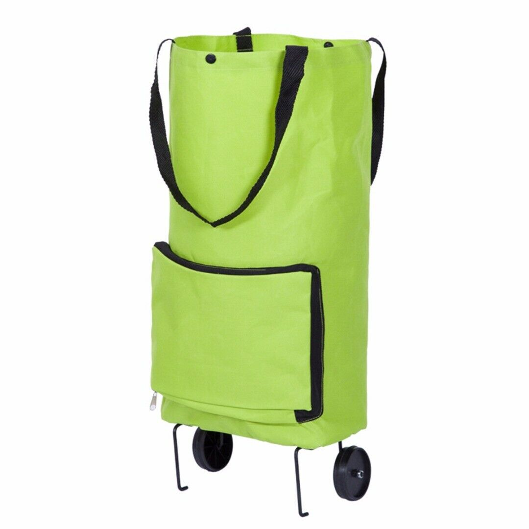 1Pc Draagbare Winkelen Trolley Tas Met Wielen Opvouwbare Winkelwagen Rolling Kruidenier Groene Boodschappentas Winkelwagen