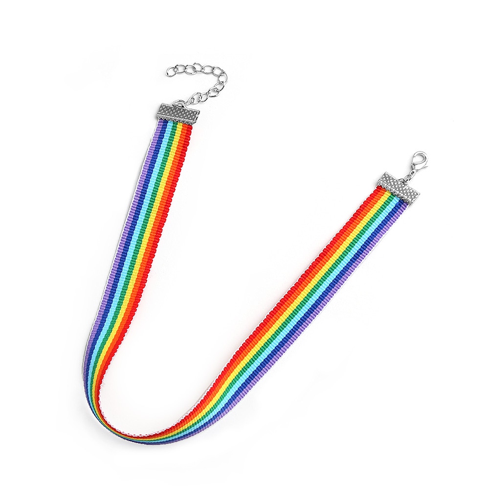 Collier ras du cou arc-en-ciel avec ruban en dentelle, avec pendentif, bijoux neutre pour hommes et femmes