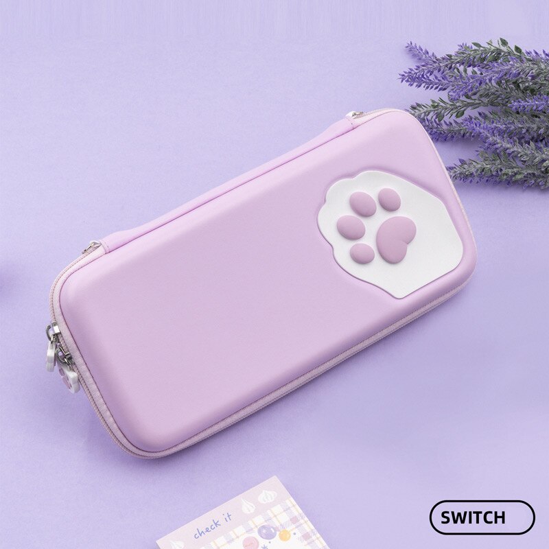 Coloré chat patte interrupteur sac de rangement Silicone couverture rigide coque étanche boîte NS Lite jeu étui pour Nintendo Switch accessoires: Purple Switch