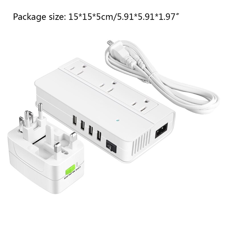 Convertisseur de tension de voyage 200W pour sèche-cheveux, lisseur, fer à friser, abaisseur 220V à 110V, adaptateur électrique avec 4 USB