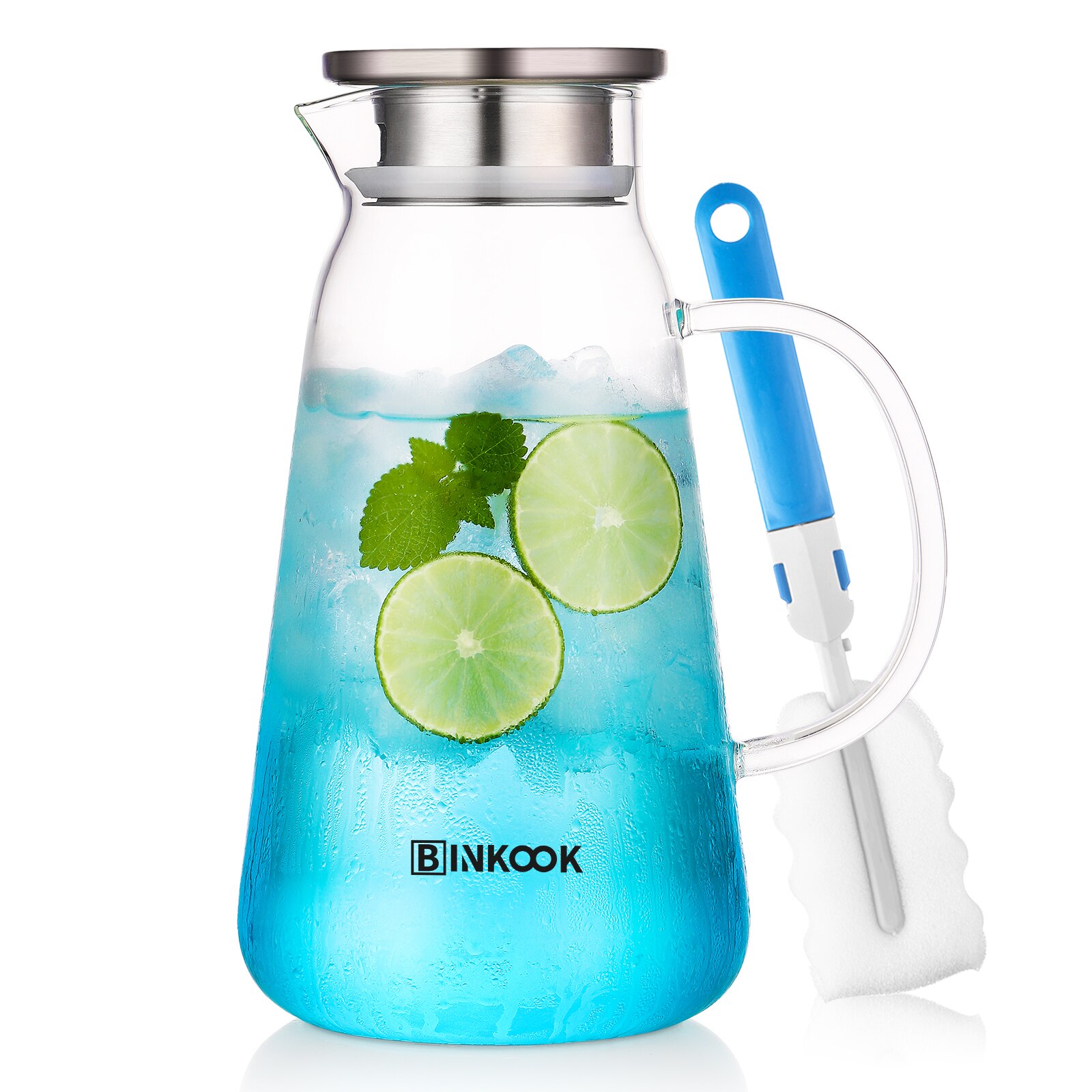 BINKOOK Large Glass Water Jug With Stainless Steel Lid Iced Tea Pot Juice Carafe Heat Resistant Kettle Beverage Container: Default Title