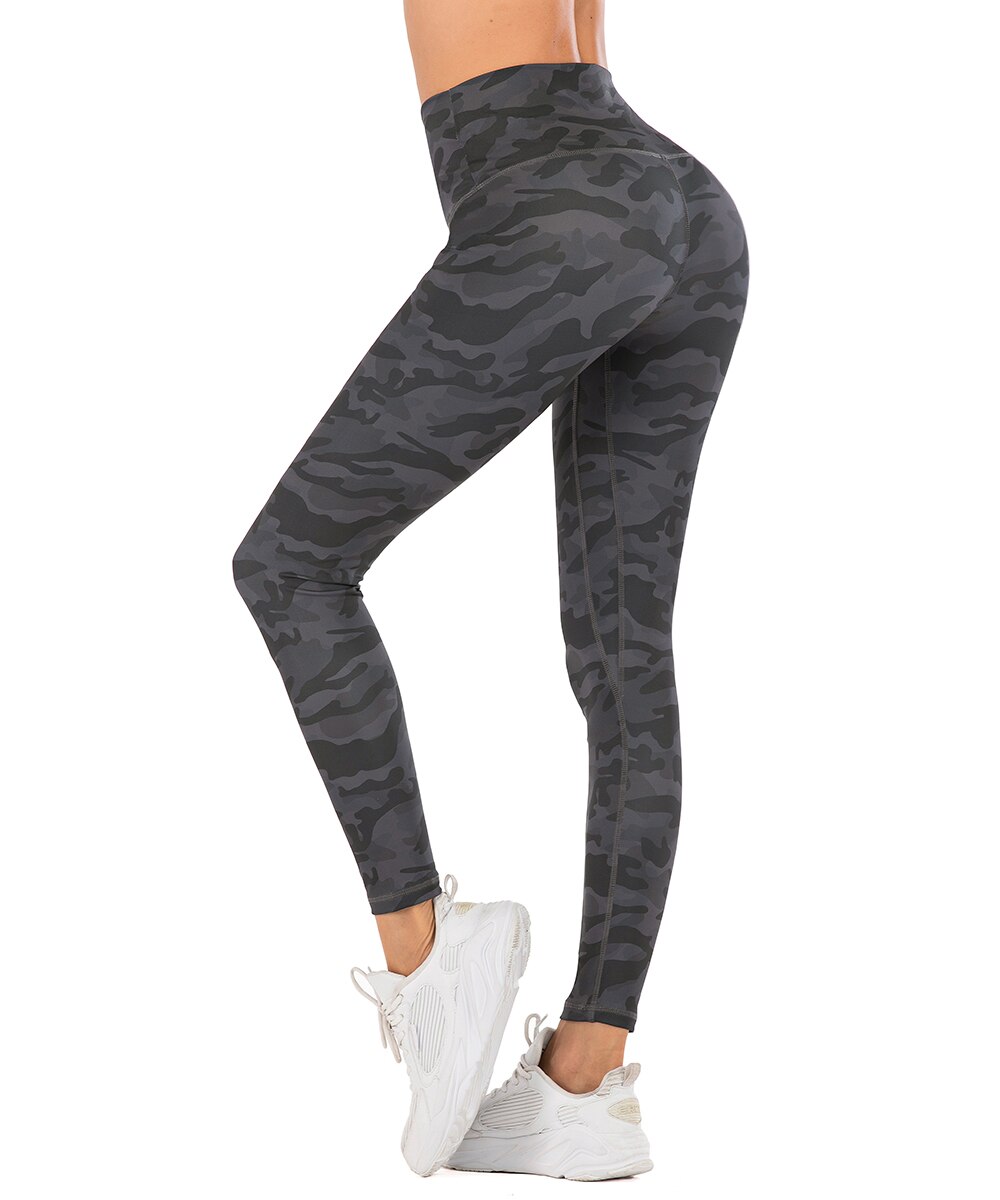 Yaavii Camouflage Printed Fitness Leggings Women High Waist Yoga Pants Gym Sportswear Elastic Tight Trouser with Hidden pocket: Style A / XL