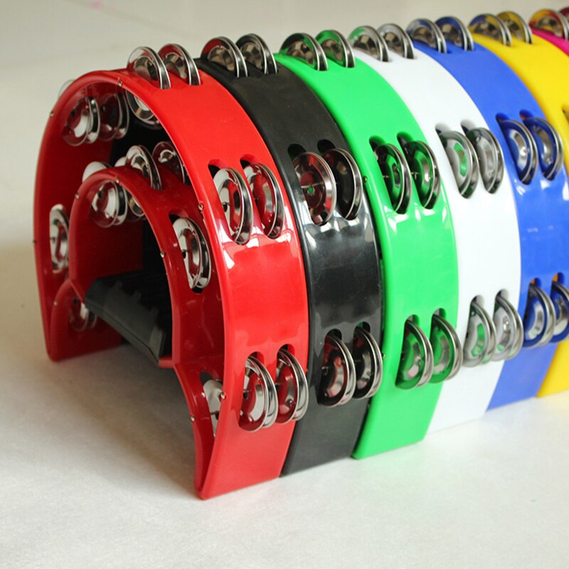 Pandereta de percusión para instrumentos musicales, campana de mano compacta de media luna, tambor KTV, pandereta Orff, 1 ud.