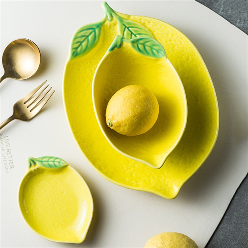European Lemon Shape Dinner Plate Cute Sauce Dish Ceramic Kitchen Tableware Dessert Breakfast Plate Rice Soup Bowl