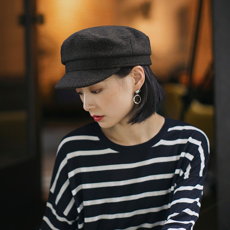 Gorro de marinero de lana, sombrero versátil coreano británico para mujer, gorro octogonal de informal, gorro de lengua de pato