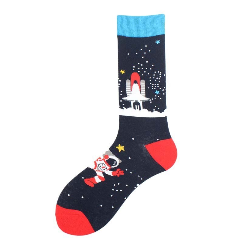Automne hiver coton chaussettes de noël pour hommes Alien planète astronaute espace drôle dessin animé chaussettes Harajuku Sox: 11