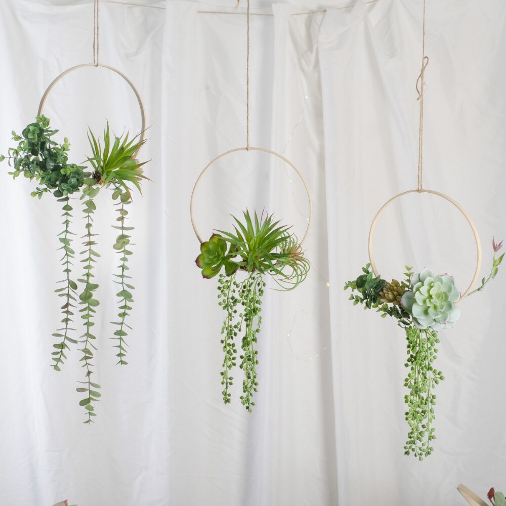 Cilected INS Artificial Green Plants Succulent Bamboo Ring Wall Hanging Home Hotel Shopping Mall Wall Decor Plastic Wreath