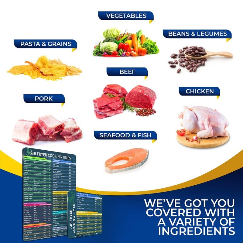 2 Pcs/set Air Fryer Cooking Time Chart Magnetic Cheat Sheet Magnetic Cooker Stickers Air Fryer Accessories