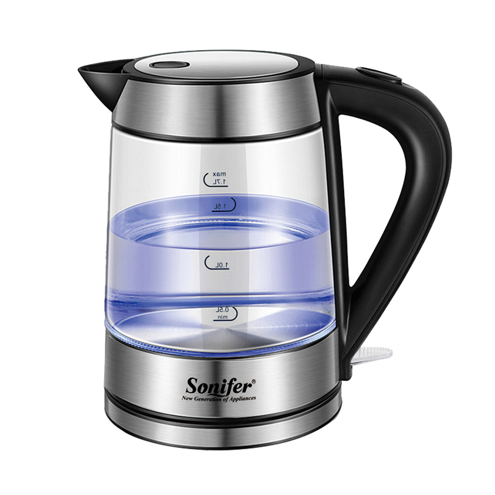 Vattenkokare blått led ljus glas vattenkokare 2200w kök smart visselpipa vattenkokare samovar snabbuppvärmning kokande tekanna sonifer: Sf2034- svarta / Au