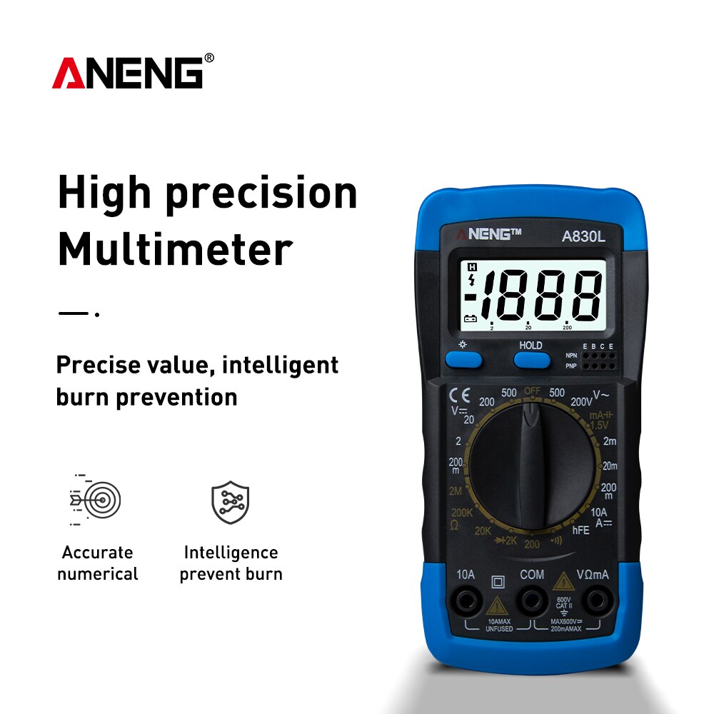 A830L Lcd Digitale Multimeter Elektrische Ampèremeter Voltmeter Tester Meter Handheld Dc Ac Voltage Diode Freguency Multimetro: F