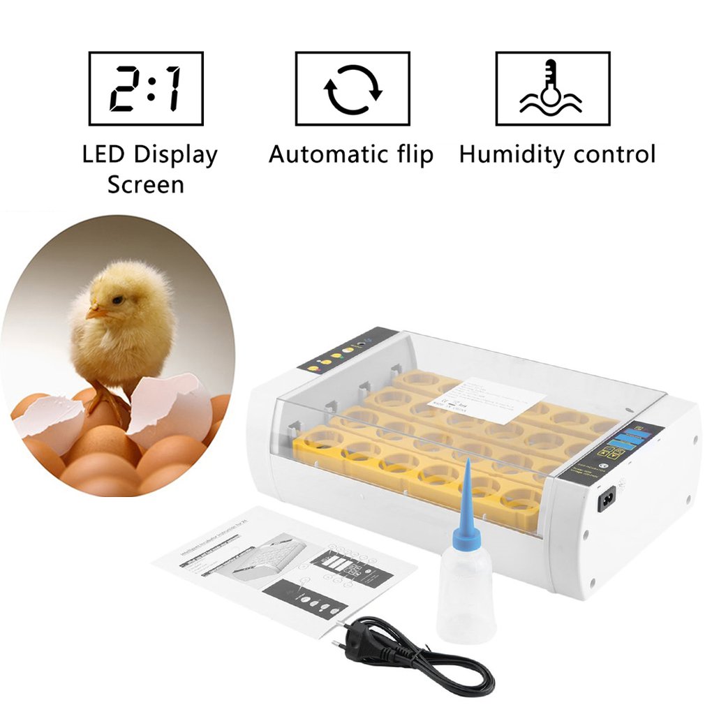 24 Eieren Incubator Automatische Draaien Uitkomen Met Led Scherm Temperatuur Vochtigheid Controle Voor Kip Kwartel Vogel Incubatie Tool
