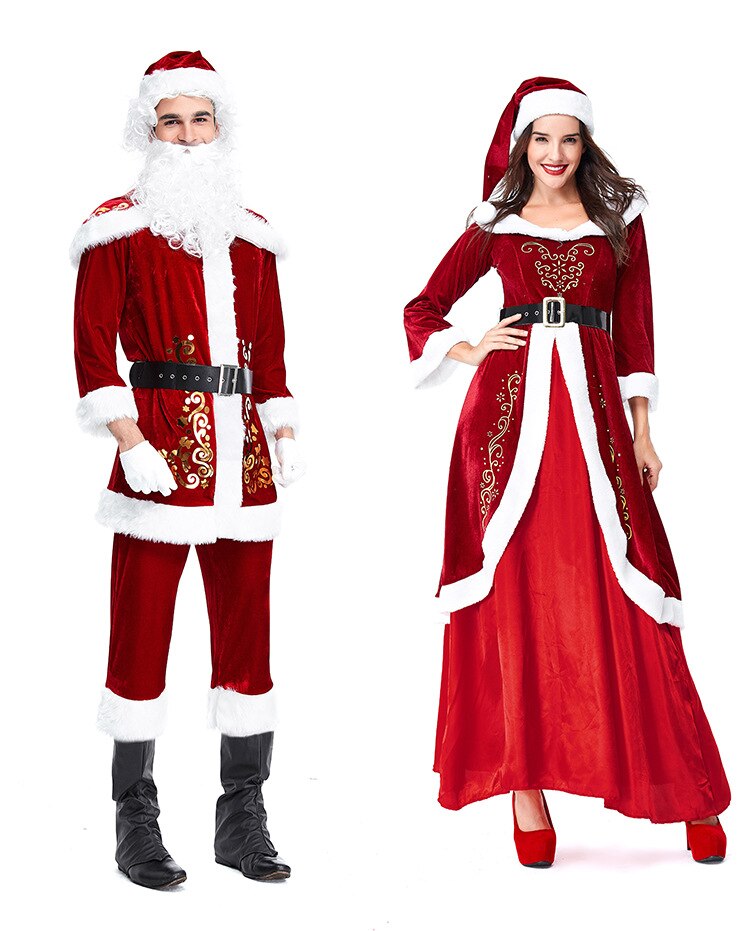 Christmas Costumes Santa Claus For Adults Velvet Red Christmas Clothes Santa Claus Costume Luxury Suit with White beard