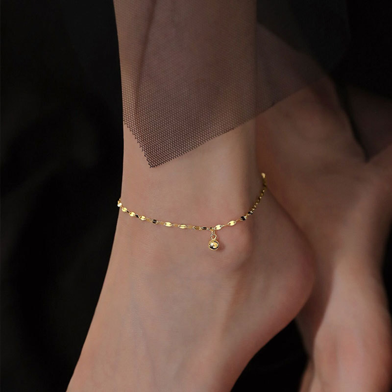 Nuovo cavigliera moda in argento Sterling 925 per donna stelle luna/perla/cuore/perline ciondolo doppio strato catena cavigliera piedi gioielli: 1 piece gold 25cm