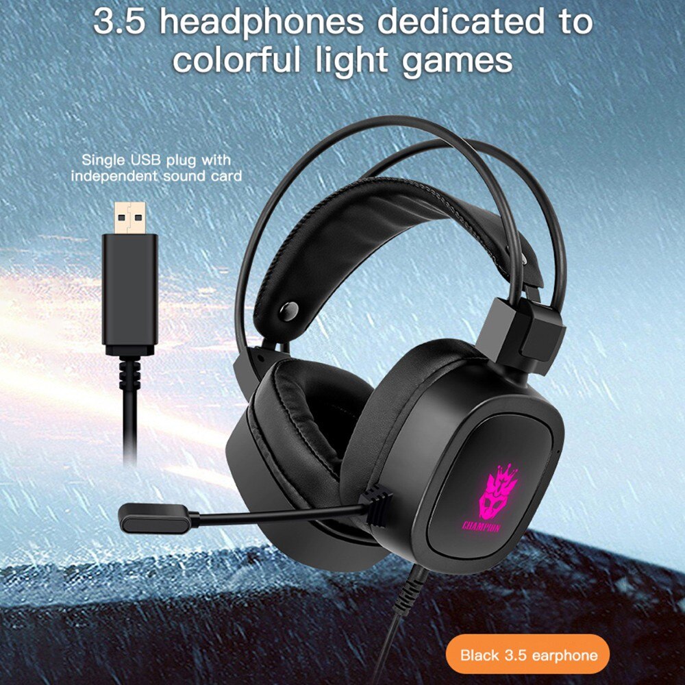 LED Pink Gaming Headphone 3.5mm Wired Earphones Colorful Game Headphones with Microphone Girl Headset for Phone Laptop PS4: Black-7.1USB