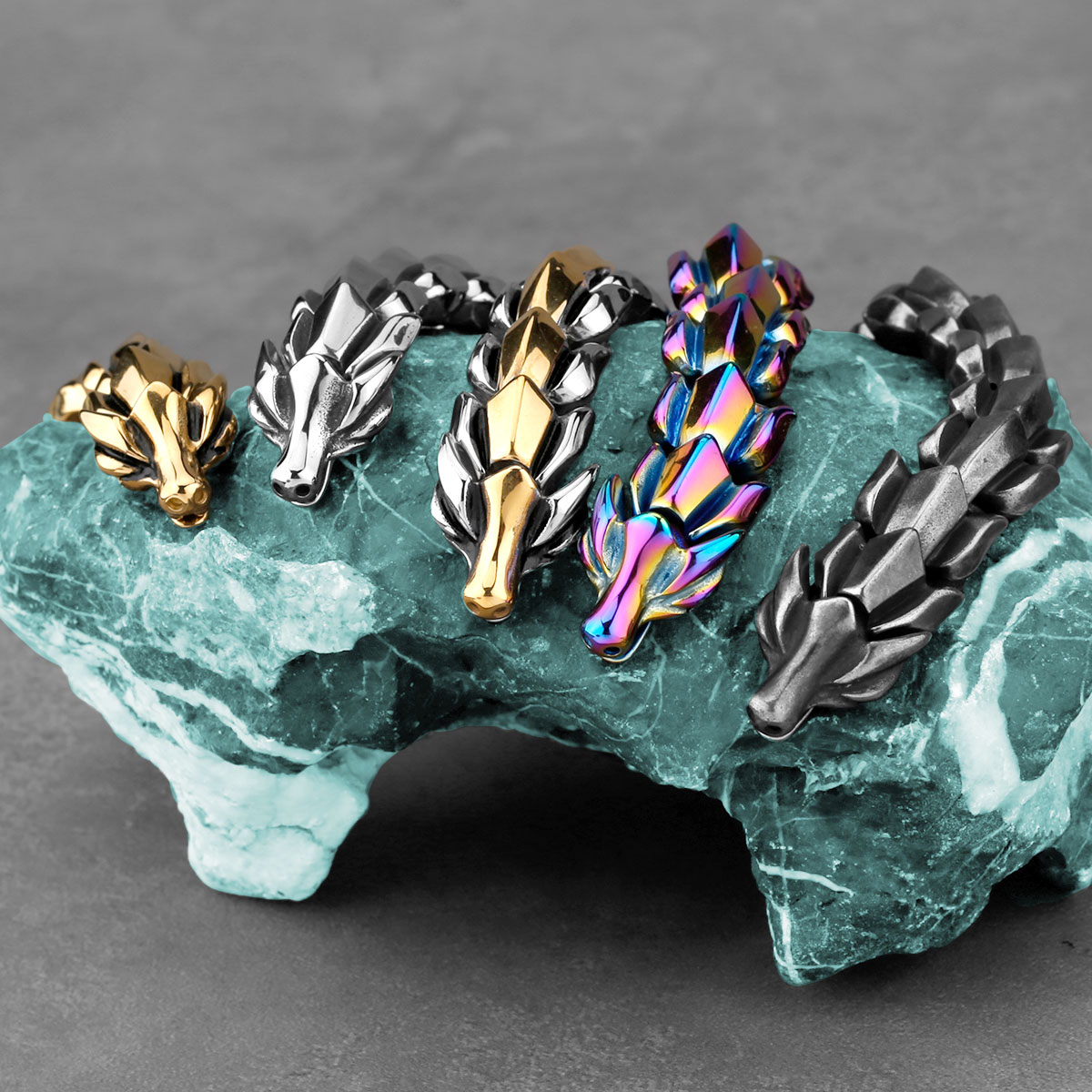 Bracelet Vikings nordique Ouroboros pour hommes, Punk Hip Hop, chaîne en os de Dragon en métal, motard, en acier inoxydable, bijoux